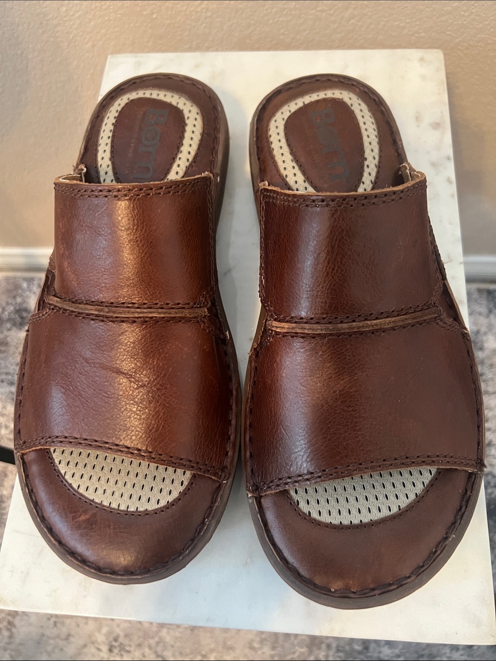 Born Brown Leather Men’s Slide Sandals